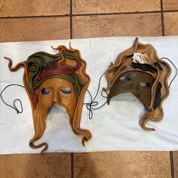 Signed Wall Decor Handmade Leather Masks Wall Art Mexico Signed